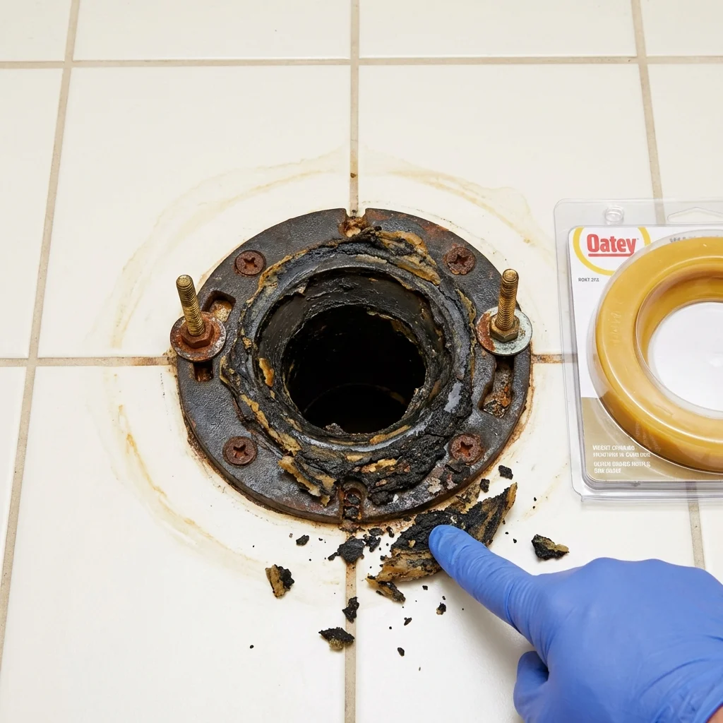 Failed wax ring showing water seepage at the base of a toilet in a South Bound Brook, NJ home