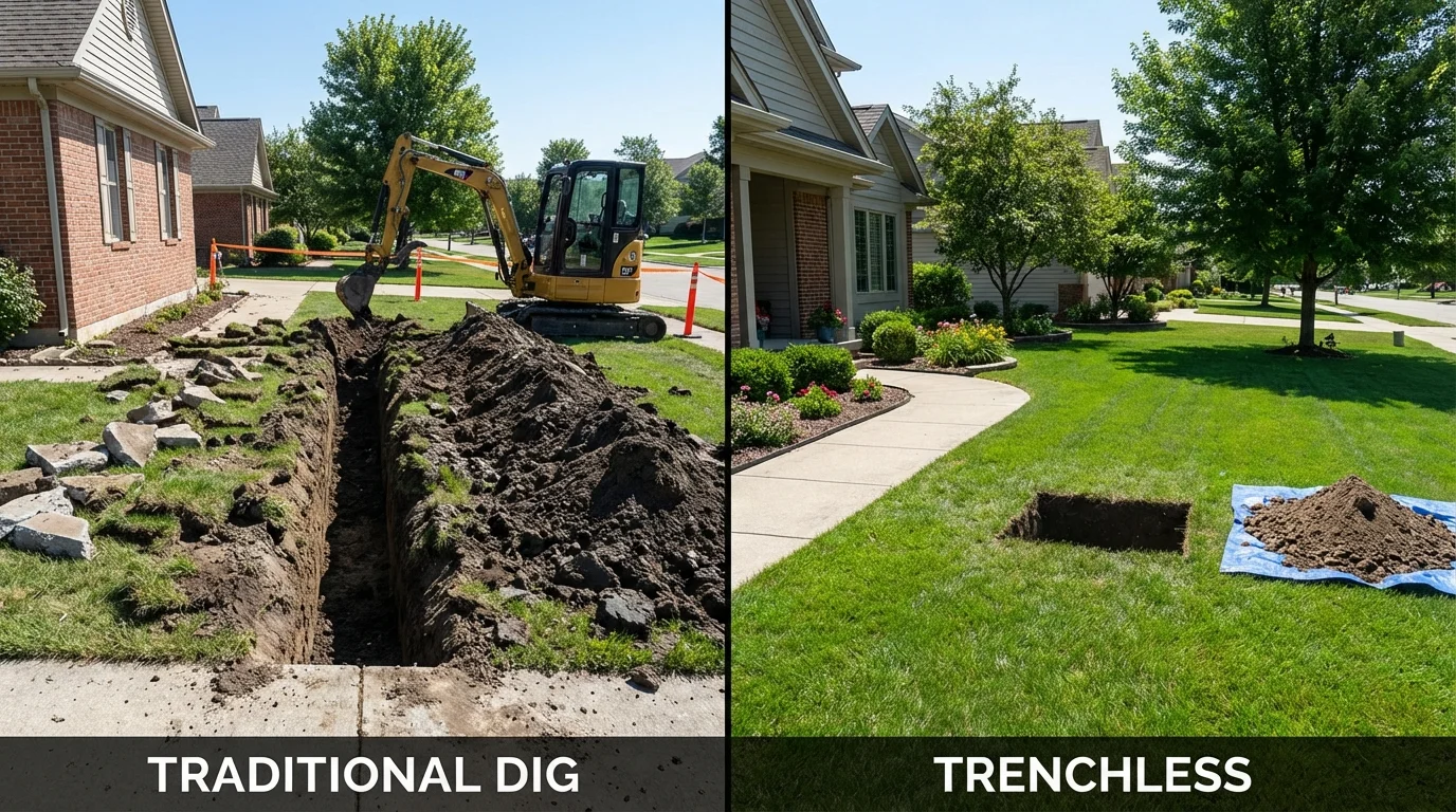 Trenchless sewer repair with minimal yard damage versus traditional excavation in South Bound Brook, NJ